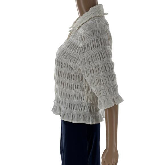 Anthropologie Maeve White Smocked Button Front Top - Picture 8 of 11